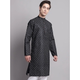 Mens Black Printed Pure Cotton Kurta-XL / Black