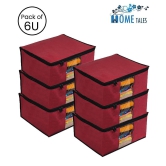 HOMETALES Non-Woven Saree Cover / Cloth Storage & Organizer with Transparent Window,Maroon (6U)