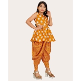 Girls A-line Sleeveless Rayon Dhoti Kurta and Dupatta Set Festive & Party Floral Print Square Neck Dupatta Net Border Lace.-Yellow / 10 - 11 Years