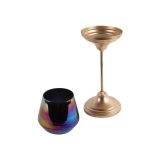 Black Glass Candle Holder and Planter with Stand set of 2-Gold