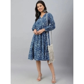 Janasya - Navy Blue Cotton Womens Fit & Flare Dress ( Pack of 1 ) - None