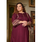 PrettyPlus by Desinoor.com Burgundy Embroidered Pant Top Set - None