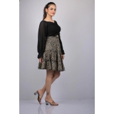 Animal Print Flare Knee Length Skirt (OTLKT1009)-Black / XL