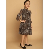 MINI & MING Girls Animal Printed Ruffled Bell Sleeves Georgette Fit & Flare Dress