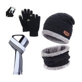 THRIFTKART - winter knit cap and scarf combo FOR for Men and Women for Travelling 1 CAP SET 1  Scarf 1 SET  Winter Gloves - One Size