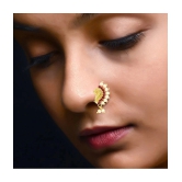 Vivastri Gold Plated Red Stone with Peals Alloy Maharashtrian Nath Nathiya./ Nose Pin for Women &Girls VIVA1007NTH-Press - Pink