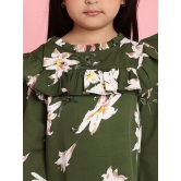 MINI & MING Girls Floral Printed Round Neck Bell Sleeves Pleated A-Line Top