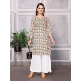 Rangita Women Rayon Cream Printed Knee Length Straight Kurti - None