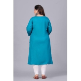 Preksha Rayon Embroidered Straight Women's Kurti - Turquoise ( Pack of 1 ) - None