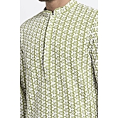 Men's Green Cotton Chikan Kurta