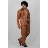 Leather jacket and wide leg trousers-Tan / Custom