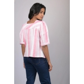 Top for women stylish and trending printed Cotton Light Pink Striped Top With Square Neck (OTL-TPS1075)-Pink / M