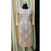 Pure Cotton Kurti-44/XXL / ORANGE / PURE MULMUL PRINTED COTTON