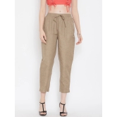 Women Off-White & Brown Relaxed Regular Fit Solid Peg Trousers