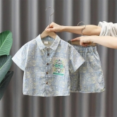 Sky Dreams Ensemble: Pure Cotton Cord Set with Printed Shirt and Shorts for Kids