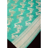 Cyan Banarasi Katan silk saree with leheria pattern and floral zari border | SILK MARK CERTIFIED