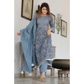 Dodge Blue Hand Block Printed Aanarkali Set XL