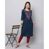 Alena Cotton Embroidered Straight Womens Kurti - Blue ( Pack of 1 ) - None