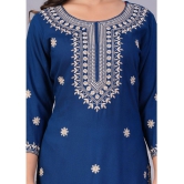 Doriya Cotton Blend Embroidered Kurti With Pants Womens Stitched Salwar Suit - Blue ( Pack of 1 ) - None