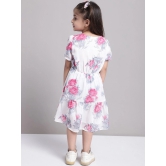 MINI & MING Girls Floral Printed Puff Sleeve Georgette A-Line Midi Dress