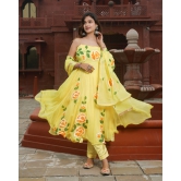 8855-Organza Stitched Suit Yellow Color Hand painted-40 (XL)