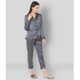 Smarty Pants - Dark Grey Satin Womens Nightwear Nightsuit Sets ( Pack of 1 ) - L