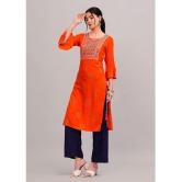 MAUKA Rayon Embroidered Kurti With Palazzo Womens Stitched Salwar Suit - Orange ( Pack of 1 ) - None