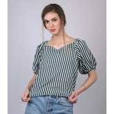 White and Green Striped Relaxed Fit V-Neckline Top (OTL-TPS1020)-Blue / XS