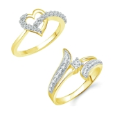 Vighnaharta Finger Shine Heart CZ Gold and Rhodium Plated Alloy Combo Ring set for Women and Girls [1076FRG-1002FRG] - [VFJ1234FRG10] - None