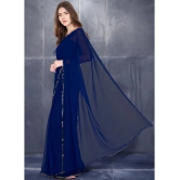 clafoutis Chiffon Solid Saree With Blouse Piece - Navy Blue ( Pack of 1 ) - Navy Blue