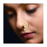 Vivastri Gold Plated Red Stone with Peals Alloy Maharashtrian Nath Nathiya./ Nose Pin for Women &Girls VIVA1008NTH-Press - White