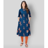 Vbuyz - Blue Rayon Womens Front Slit Kurti ( Pack of 1 ) - XXL