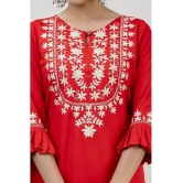 MAUKA - Red Rayon Womens Straight Kurti ( Pack of 1 ) - None