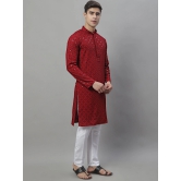 Mens Maroon Chikankari Embroidered and Sequence Kurta with Pyjama.-L / Maroon