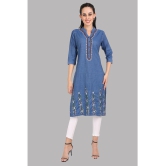 CEFALU - Blue Denim Women''s Straight Kurti ( Pack of 1 ) - None