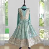 Pastel Blue Ethnic Dress With Beautiful Glowing Ivory Design-22 (3-4 years)