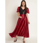 Curvydrobe Satin Embellished Ankle Length Womens Fit & Flare Dress - Maroon ( Pack of 1 ) - None