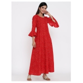 Kbz - Red Cotton Women's Flared Kurti ( Pack of 1 ) - XL