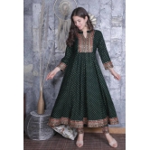 Womens Rayon Kurti with Bottom Set-2XL / Green