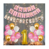 Party Propz 1st Birthday Decoration For Baby Girl With Warm Led Light Set Happy Birthday Banner 1-12 Month Milestone Banner Number 1 Foil Balloon And Metallic Balloons Combo 34Pcs For Girls 