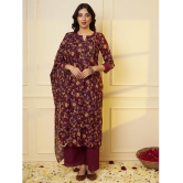 Tissu Cotton Printed Kurti With Palazzo Womens Stitched Salwar Suit - Maroon ( Pack of 1 ) - None