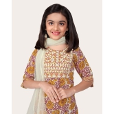 Kids Girls Embrodeary Cotton Printed Fullstiched Nayara Cut Kurtis with Bottom Dupatta set, Kid dresses-Yellow / 12 - 13 Years