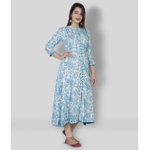 HIGHLIGHT FASHION EXPORT - Blue Rayon Women''s Front Slit Kurti ( Pack of 1 ) - XL