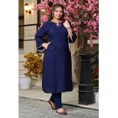 PrettyPlus by Desinoor.com Rayon Embroidered Straight Womens Kurti - Navy ( Pack of 1 ) - None