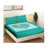 FrionKandy Living - Turquoise Cotton Double Bedsheet with 2 Pillow Covers - Turquoise