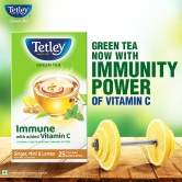 Tetley Green Tea - Immune With Added Vitamin C, Ginger, Mint & Lemon, 90 G (25 Bags X 3.6 G Each)