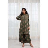 Women's Green Rayon A-Line Kurta and Palazzo Set-M / Green