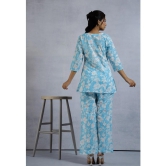 Sky blue Floral Printed Cotton  Loungewear set-S