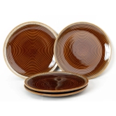 Handcrafted Reactive Glaze Ceramic Dinner Plates, 4 Pieces Serving for 4, Microwave and Dishwasher Safe, Bone-ash Free, Full Plate Set Crockery for Dining and Gifting, Peanut Brown