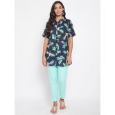 Women Navy Blue & Sea Green Printed Shirt with Trousers